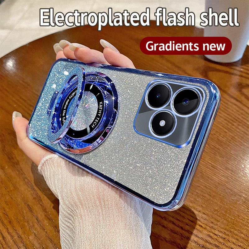 Блестящий чехол для телефона с кольцом-держателем для Realme Note 60 50 5 5i 6i 9i 5 7 8 9 10 11 12 13 14 Pro Plus 4G 5G 14X 14T 12X 11X Мягкий чехол
