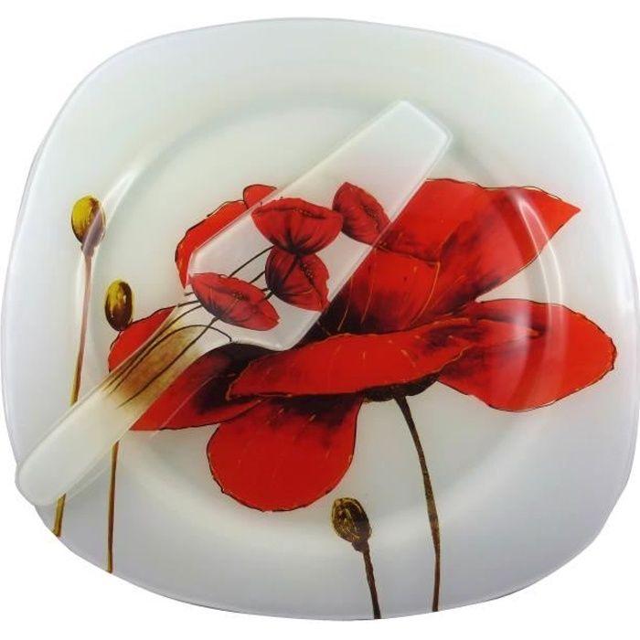 Plat À Tarte - Coquelicot - 30x30cm - Verre - Lave-vaisselle - Coffret Cadeau