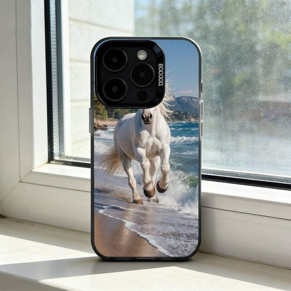 Чехол для телефона с изображением лошади A-Животное для iPhone 17,16,15,14,13,12,11 Plus,Pro Max,XS,Цветной Посеребренный Внутренний Чехол