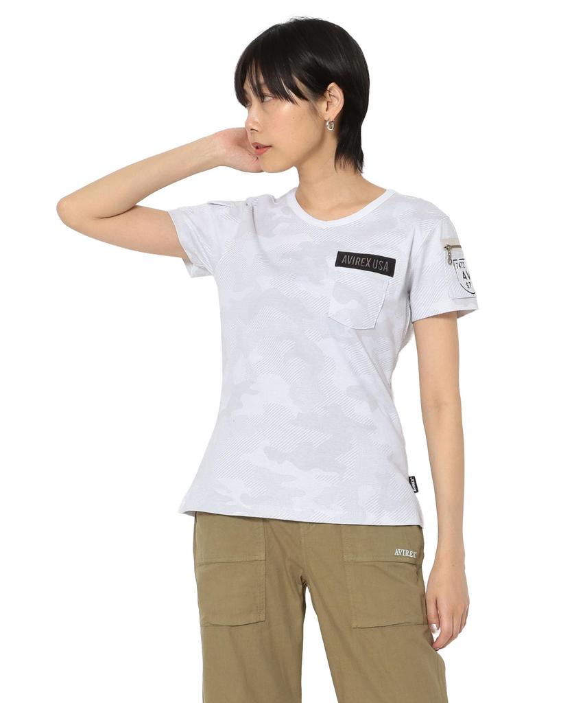 AVIREX Women's SS FATIGUE V-NECK T-SHIRT S 783-0932002 white camo3