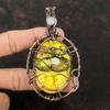 Evil Eye Yellow Dendrite Opal Pendant Copper Wire Wrapped Pendant Rainbow Moonstone Gemstone Jewelry Handmade Pendant Evil Eye Wire Jewelry