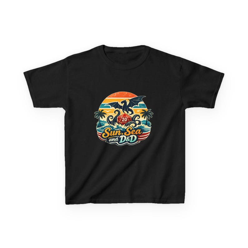 Sun, Sea and D&D D20 Kids Tee | Dungeons and Dragons Dice Retro Beach Design