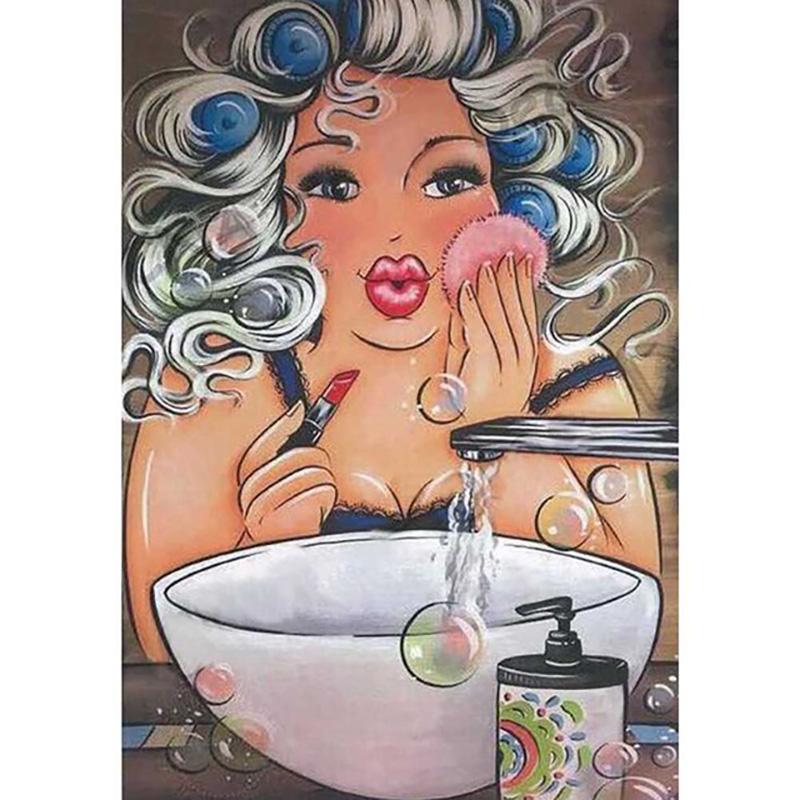 5D алмазная живопись толстая леди полная круглая дрель мультфильм алмазная вышивка толстая женщина картина скандинавская картина Декор для ванной комнаты