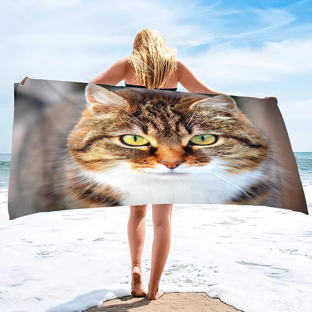 Beach Towel For Women, Girls, Kids, Men, Cat Bath Sand Free Pool Absorbent Soft Plush Lovers