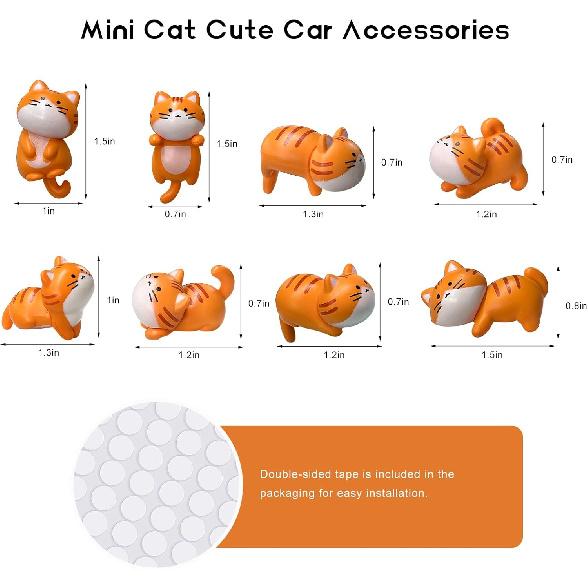 8 PCS Mini Cat Car Accessories, Cute Cat Figurines Dashboard Decor Vehicle Rear View Mirror Ornaments, Funny Cats Figure Automotive Window Decoration