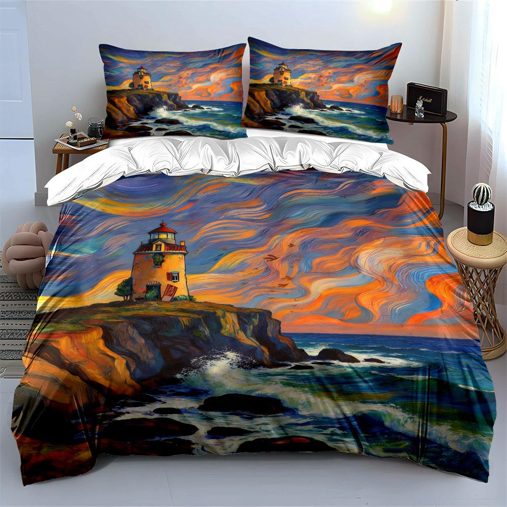 Lighthouse on rocky coastline. Bedding sets Duvet cover sets Duvet covers Pillowcases(1 * Duvet Cover 2 * Pillowcases without duvet insert)