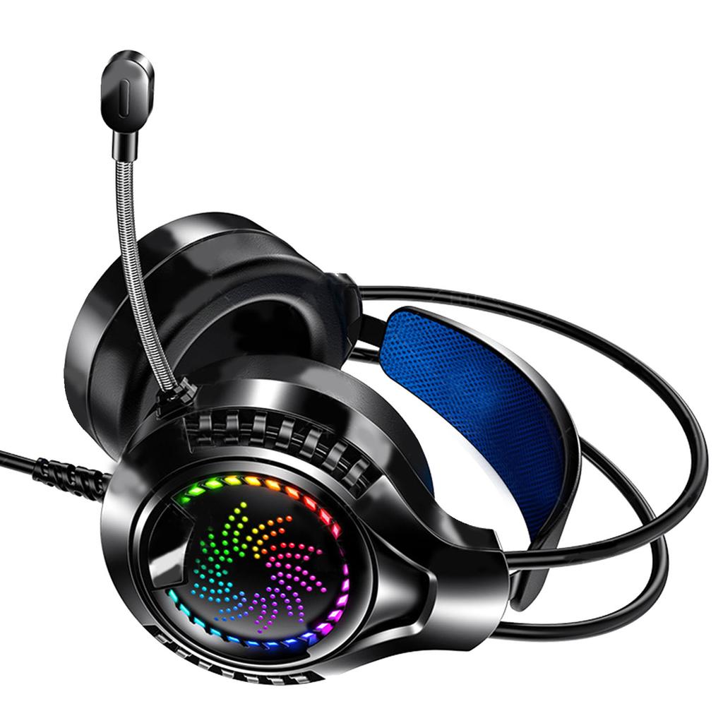 Проводная компьютерная гарнитура 7.1-канальный звук Регулируемое оголовье Мягкие амбушюры Двойной 3,5 мм и USB RGB Компьютерная игровая