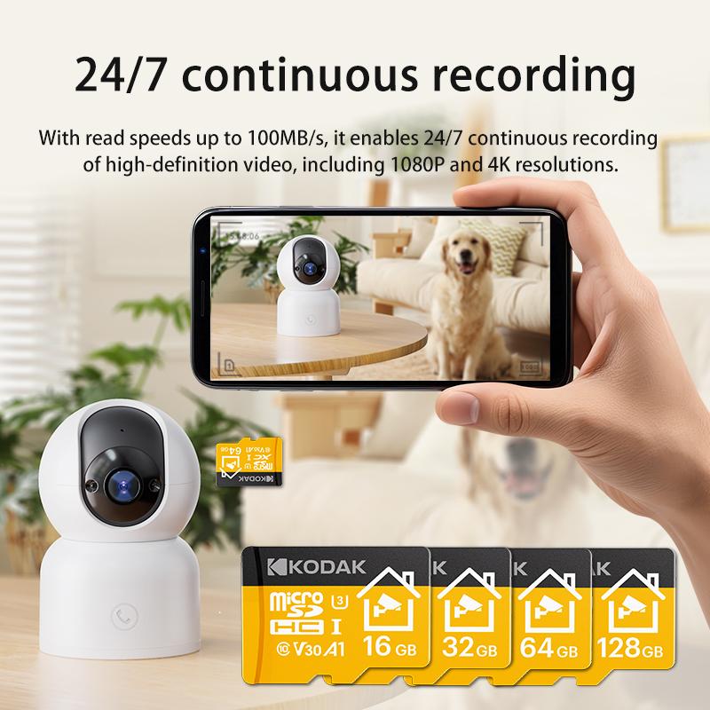 Kodak Карта MicroSD 32 ГБ 64 ГБ 128 ГБ 256 ГБ Карта памяти Micro SD лучшая для домашнего монитора безопасности, мобильного телефона, дронов