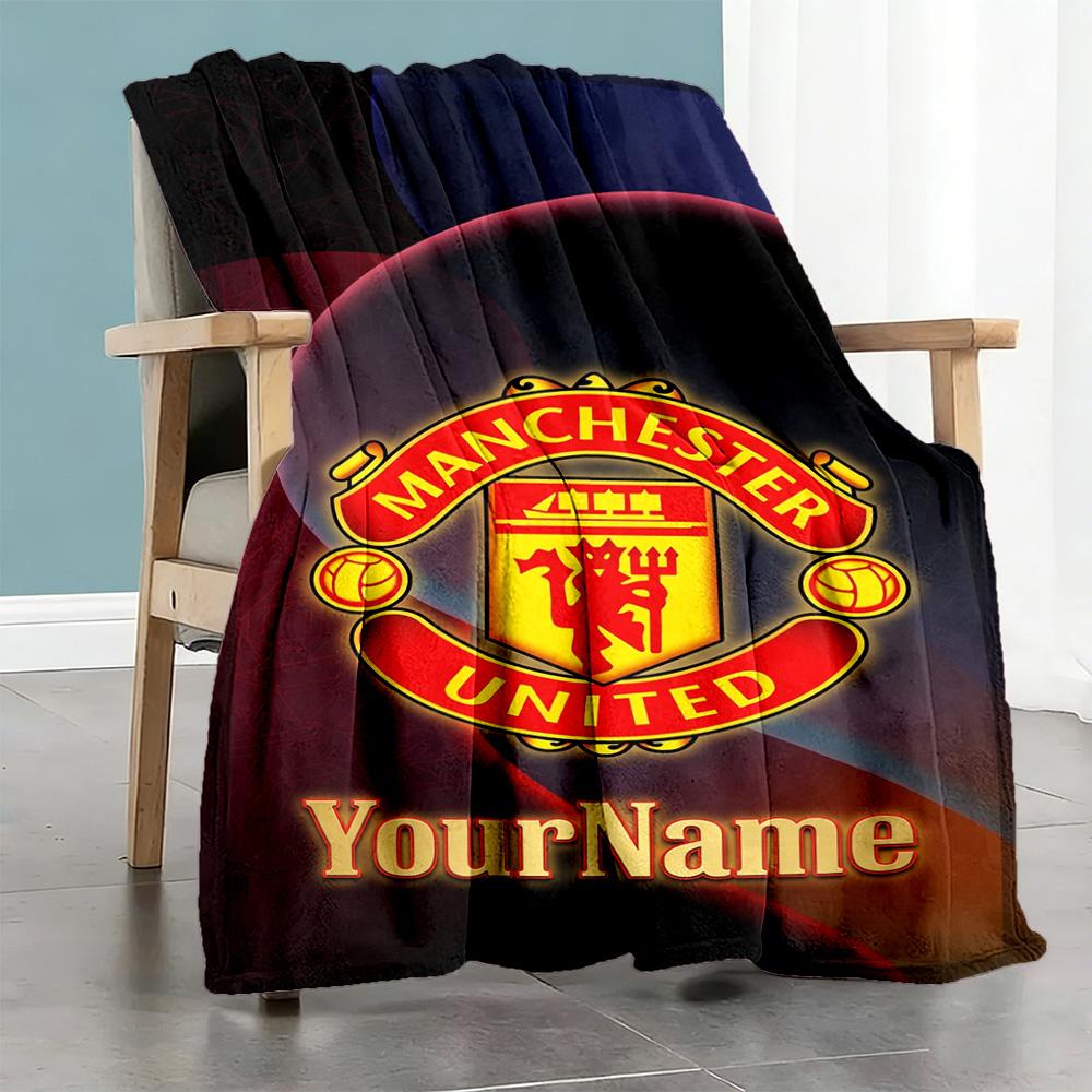 Manchester Customize Your Name Blanket Lightweight Customizable Blanket Ultra-Soft for Home Decor Living Room Office Chair Nap Four Seasons Universal