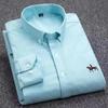 Men's Pure Cotton Embroidered Oxford Shirt - Long Sleeve, Solid Color, Spring/Autumn Business Casual
