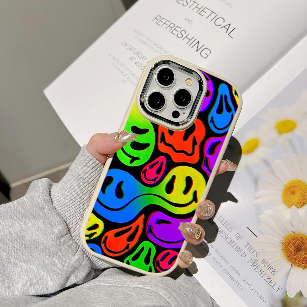 Чехлы для телефонов Ae88 Lovely Smiley Art для Samsung A13 A32 A53 A04e A54 S23 S24 Ultra Infinix Hot 40i Huawei P30 Pro, металлическая защитная задняя крышка для камеры