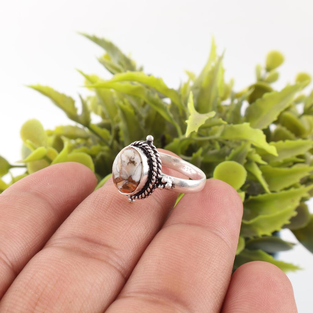 Orange Copper Turquoise 925 Solid Sterling Silver Ring, Handmade Gemstone Ring Jewelry, Gifts For Wife Brand New Ring
