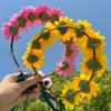 Realistic Sunflower Garland Headband Bohemian Crown Headpiece Tiaras Flower Hairband Women Wedding Party Accessories