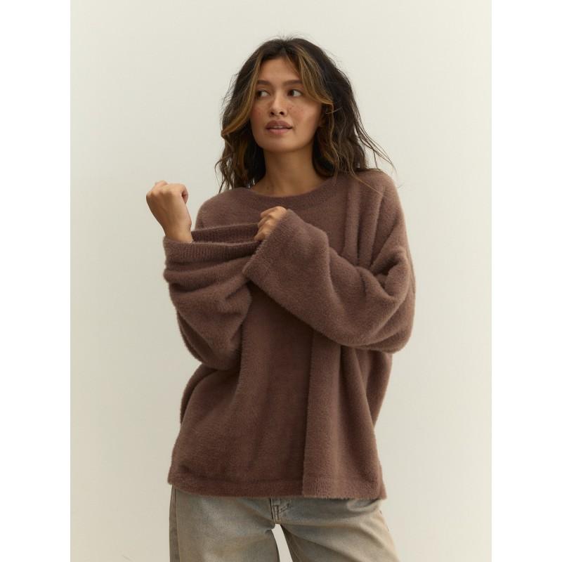 Womens Oversized Crewneck Knit Sweater 2026 Fall Winter Soft Faux Mink Wool Blend Loose Fit Casual Pullover
