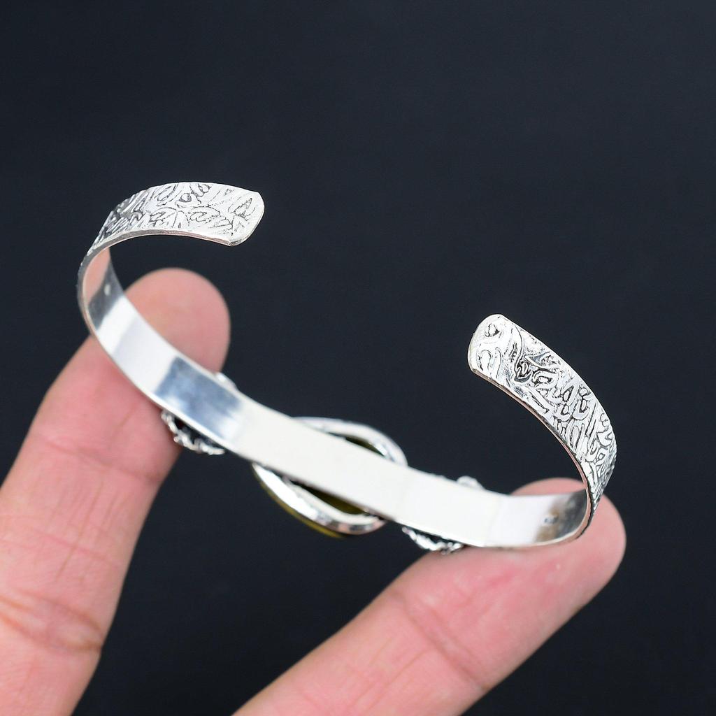 Natural Polychrome Jasper Gemstone Bangle Adjustable 925 Silver For Women