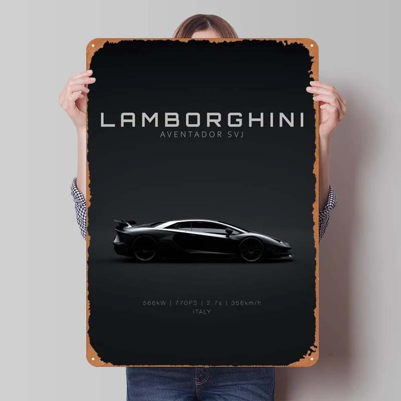 Металлическая табличка Lamborghini Постер с автомобилями Декорация для дома Ретро Металлическая табличка для гаража Настенное искусство Декор