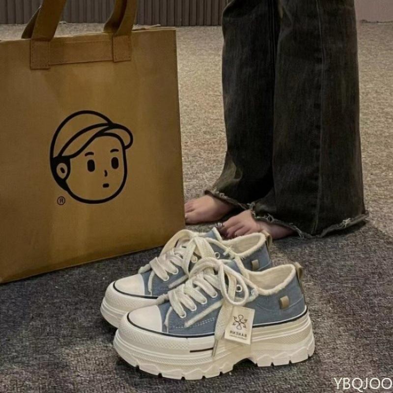 Ретро Классические Женские Плоские Кеды на Шнуровке на Толстой Подошве на Платформе Холщовые Туфли Мульти Универсальные Женские Вулканизированные Туфли Кроссовки