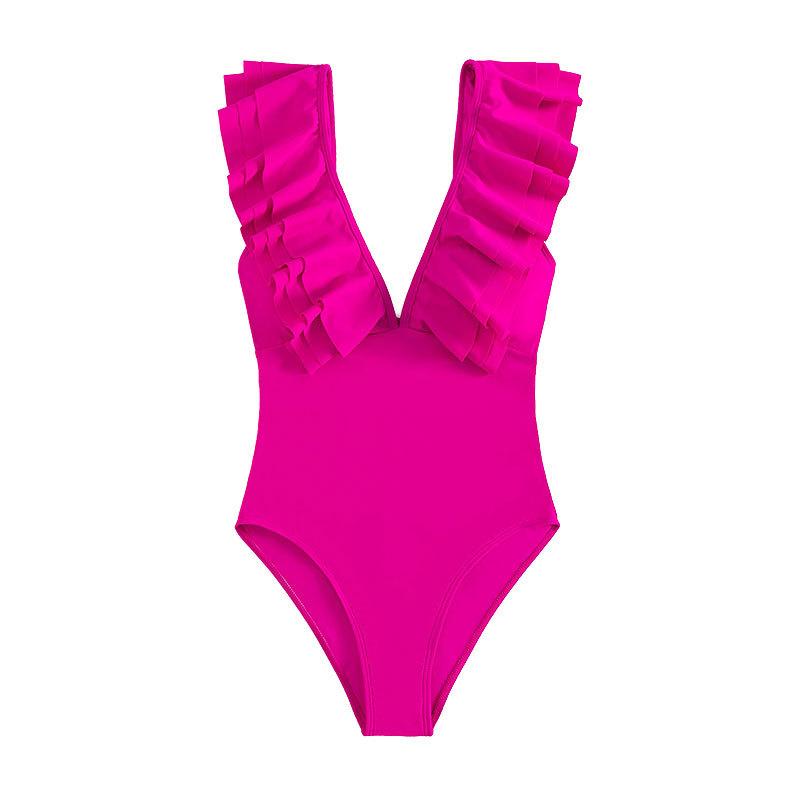 New V-neck Peplum Bodysuit Triangle Beach Swimwear for Women