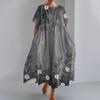 Women's Fashionable Print Round Neck Short Sleeved Loose Hem Pocket Dress