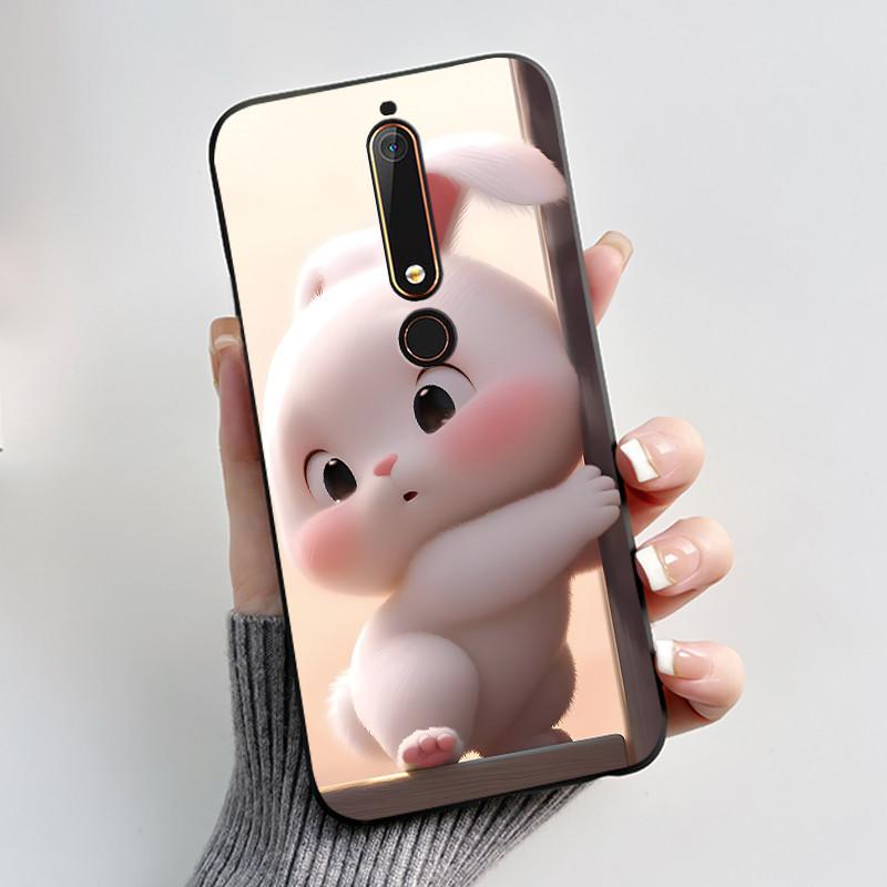 Cute Case For Nokia 6.1/Nokia 6.1 Plus/Nokia X6/Nokia6 Capa Printing Shell Protective Cover Soft Silicone Cartoon Black Casing