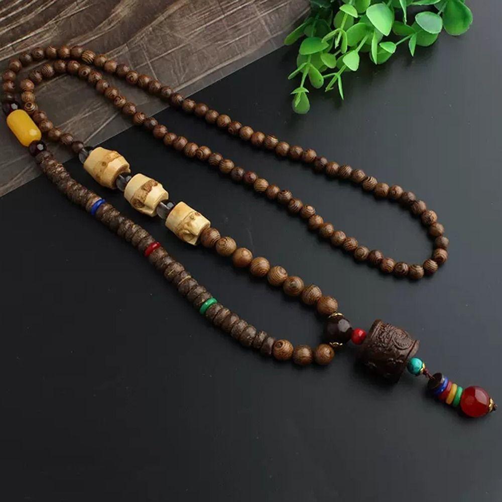Длинная цепочка Женское ожерелье Буддийские украшения Аксессуары Деревянные бусины Ожерелье Длинная цепочка для свитера