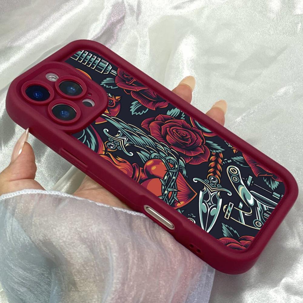 JT449 Красные и синие розы для iPhone 17 16 15 14 13 Pro Max Samsung S26 S25 Ultra A17 A07 A56 A16 Xiaomi 15T Redmi 15c 14C 13C Мягкий чехол