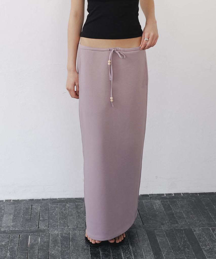 After Glow Wood Detail Drawstring Maxi Skirt_Taupe Pink
