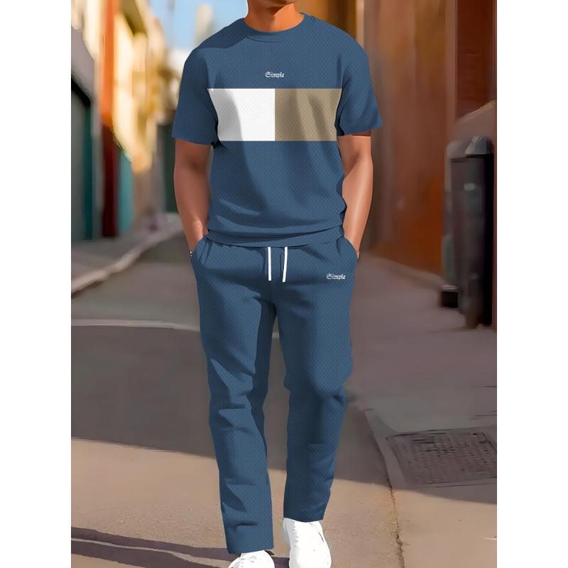 European & American Casual Sports Printed Two-piece Set: Short-sleeve Long Pants