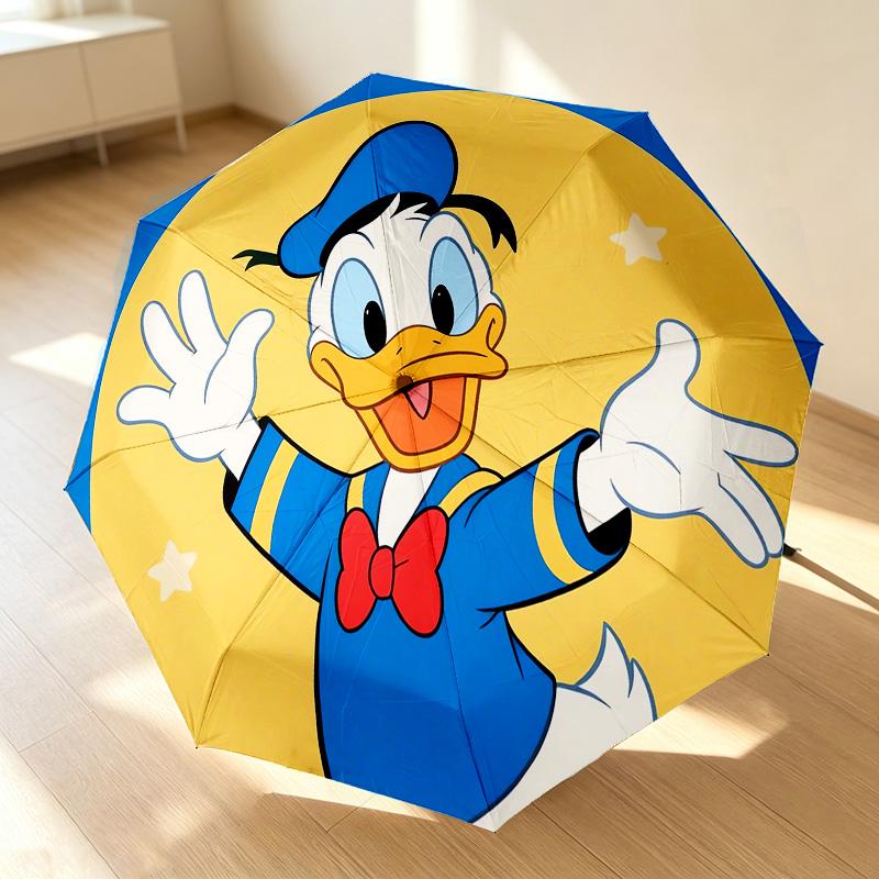 Donald Duck 8 Ribs 3Fold Black Glue Uv Protection Umbrella Sun Protection Rainproof Compact Folding Umbrella For Travel Daily Use C924793