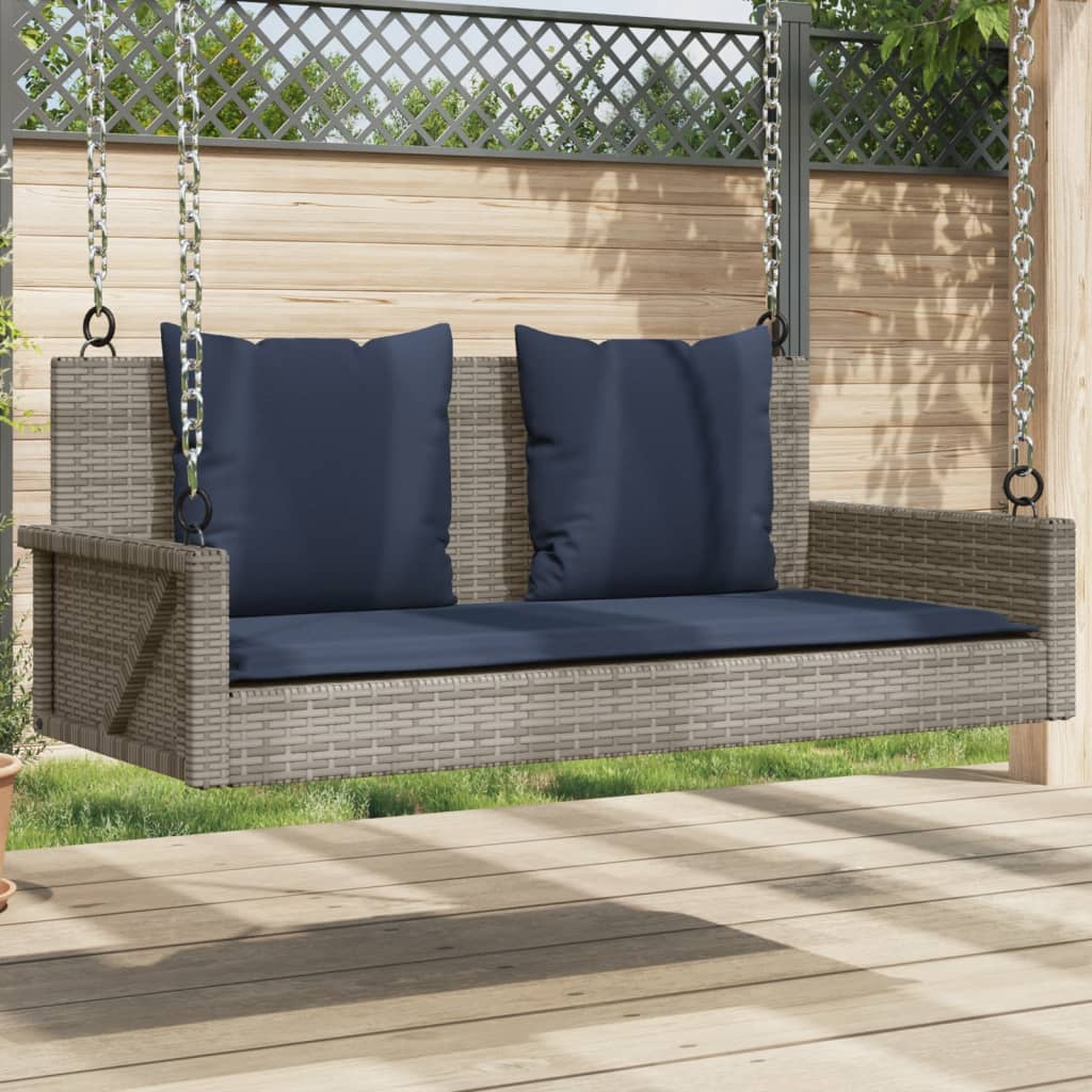 Swing Bench with Cushions Gray 119x56x48 cm Poly Rattan