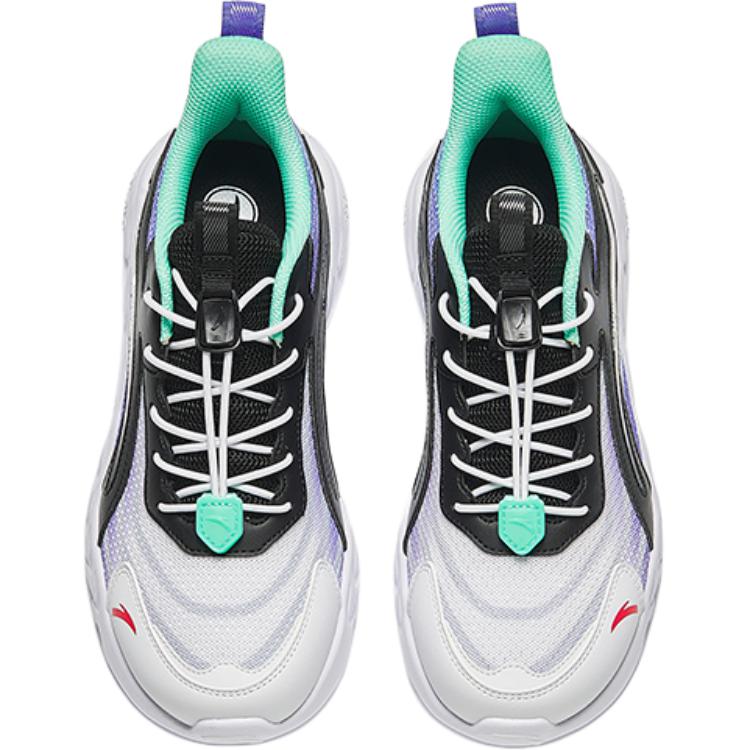 Anta Kids Mesh Comfortable Versatile Breathable Low-Top Running Shoes Kids Sneakers White Black Purple A12435503-6