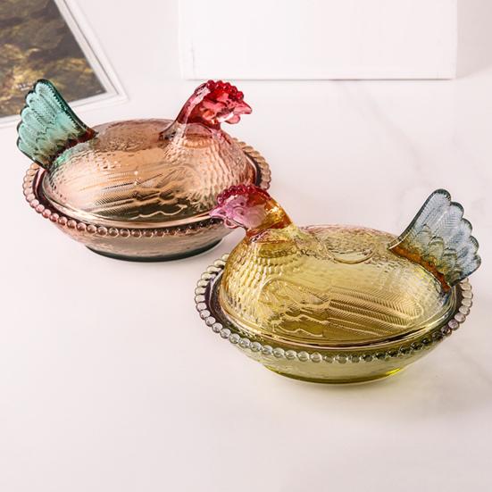 Стеклянная конфетница в форме курицы с крышкой, дизайн животного, блюдо для закусок, десертов, фруктов, салата, домашний декор для столешницы кухни