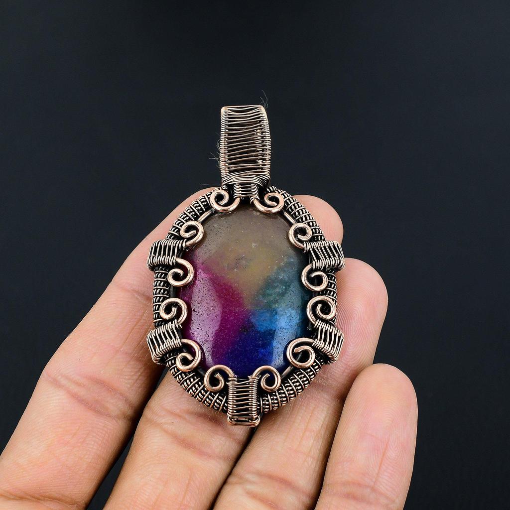 Rainbow Solar Quartz 999 Copper Wire Wrapped Pendant, Handmade Gemstone Pendant Jewelry, Gifts For Wife Brand New Pendant