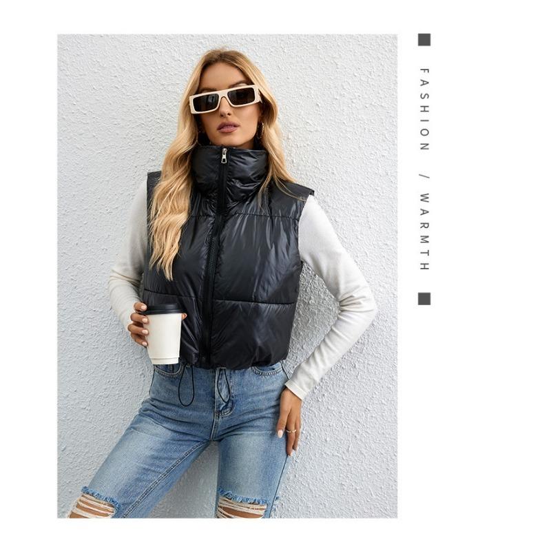 Хлопковый жилет женский осенне-зимний корейский вариант маленького ароматного ветрового воротника-стойки, новый хлопковый жилет без рукавов, куртка с застежкой-молнией Tide