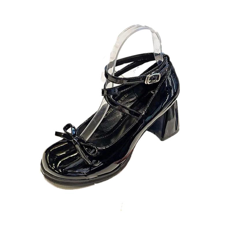Women's Thick Soled Mary Jane High Heels 2024 Summer New Fashion Elegant Sexy Thick Heeled Versatile Butterfly Knot Single Shoes