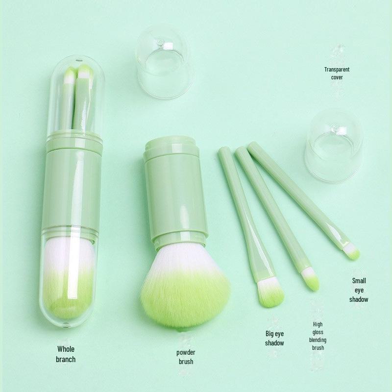 Portable 4-in-1 Retractable Makeup Brush: Blush, Eye Shadow, Multi-functional Tool with Cover.