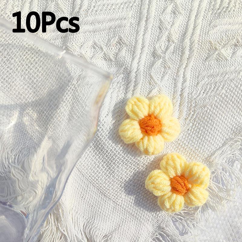 10 шт. вязаные цветы аппликация для одежды шляпа заколка для волос ручная вязка пуховый цветок своими руками нашивки декор швейные аксессуары