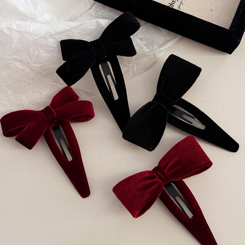 Minimalist Bowknot BB Clip Wine Red Barrettes Autumn Winter Side Clip Bang Clip Cropped Hair pin Barrettes Headdress