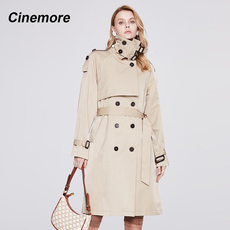 Cinemore Новинка 2022, женская ветровка, повседневное модное двубортное пальто с отложным воротником и длинными рукавами, элегантное женское пальто 92322
