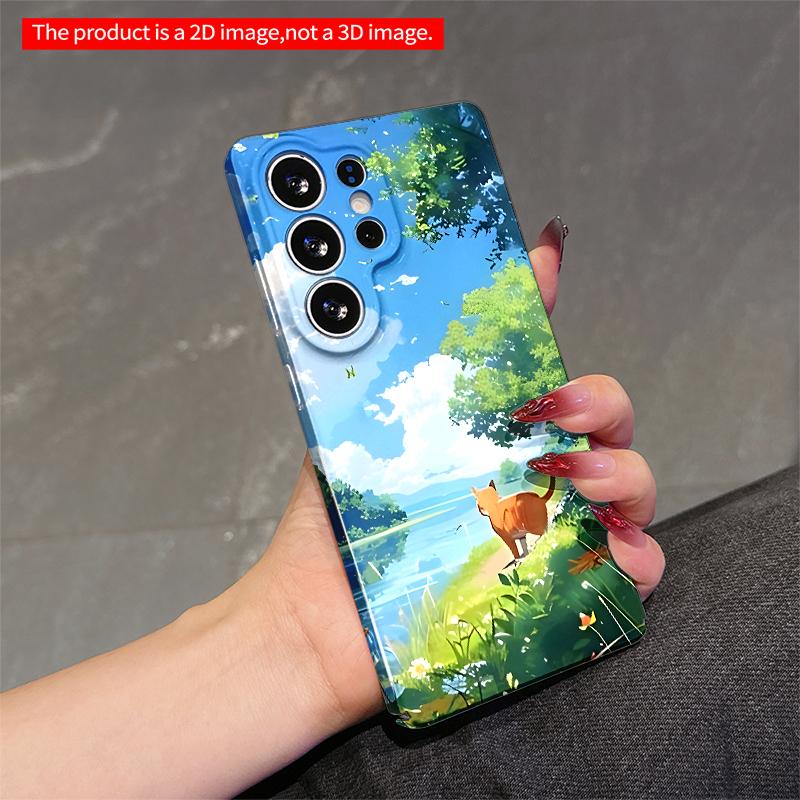 2DFlat Samsung phone case Sunlit Cat by Lake with Floating Leaves Applicable to Galaxy S23 S24 S25ULTRA S26 A12 A14 A15 A16 A54 A55