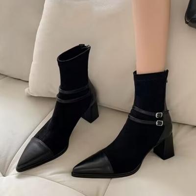 Женские ботильоны на высоком каблуке «Челси», сексуальные туфли с острым носком, зимний тренд 2025 года, элегантные офисные туфли для ходьбы на толстом каблуке Botas Mujer