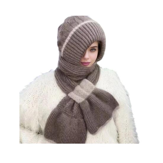 Winter Knit Hat Scarf Set Large Head Circumference Elastic Warm Riding Hat Outdoor Activities Travel Cycling Headwear