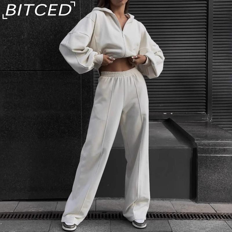 BITCED Повседневный кардиган в американском стиле на осень/зиму. Спортивный женский костюм-двойка: куртка с длинным рукавом и брюки в стиле уличной моды.