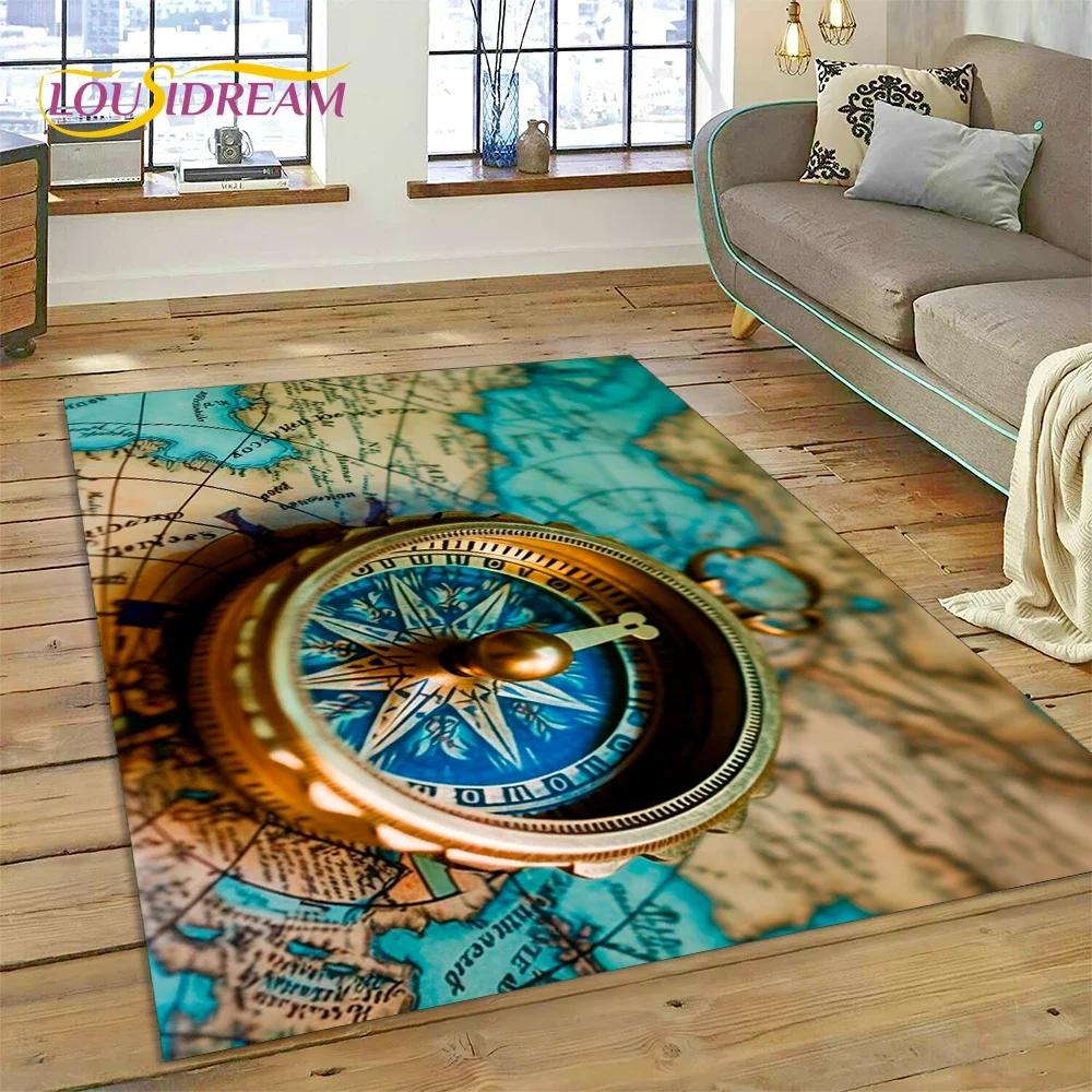 3D Древняя морская карта мира, компас, ковер, коврик для спальни, гостиной, дивана, украшение, детский игровой большой декоративный напольный коврик