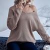 Осенний женский свитер, повседневный женский свободный однотонный свитер с длинными рукавами и v-образным вырезом, толстый игольчатый свитер