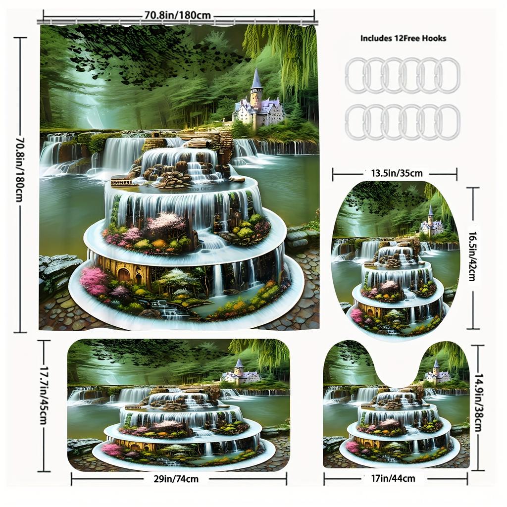 Красивые горные водопады узор занавески для душа геометрические полосы шторы для ванной комнаты аксессуары набор занавеска для ванны с крючками водонепроницаемые