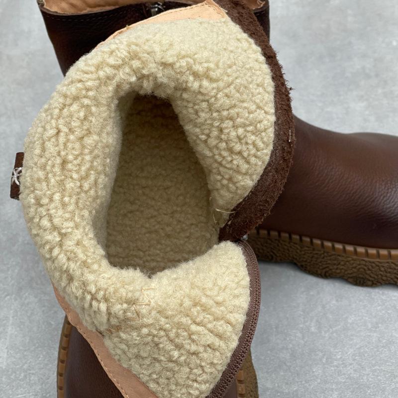 Johnature Винтажные женские сапоги из коровьей кожи с круглым носком, утепленные и на толстой подошве, из натуральной кожи, сапоги до середины икры