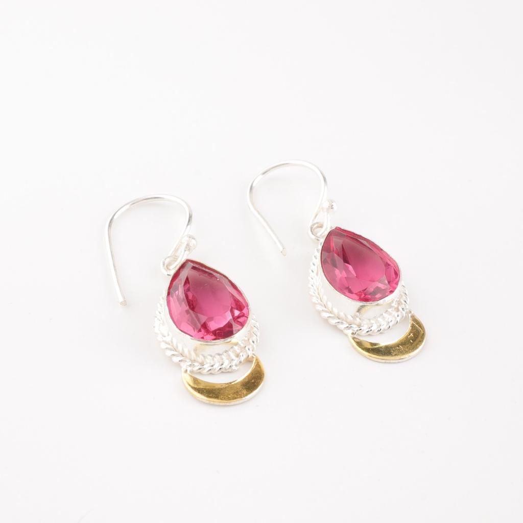 Pink Tourmaline Gemstone 925 Solid Silver Handmade Jewelry Dangle Earrings 1.5" EE-162-5