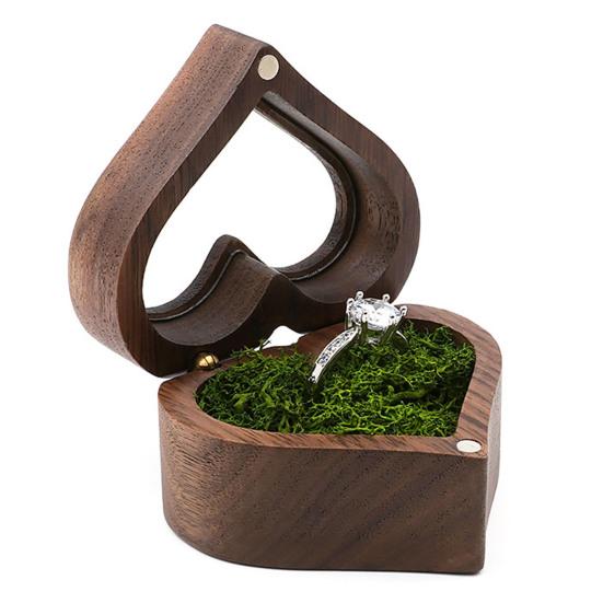 Ring Gift Box with Transparent Window Accommodates 2 Rings with Soft Sponge Lining Vintage Wooden Box for Proposal Anniversary Birthday Gifting