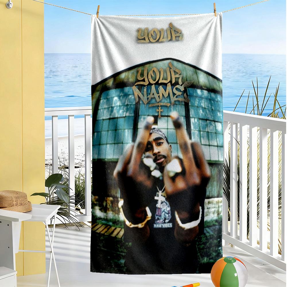 2pac Customizable Name Beach Towel Super Soft & Absorbent For Beach Bathroom Outdoor Swimming Pool Camping Picnic Yoga Diving Vacation Accessories